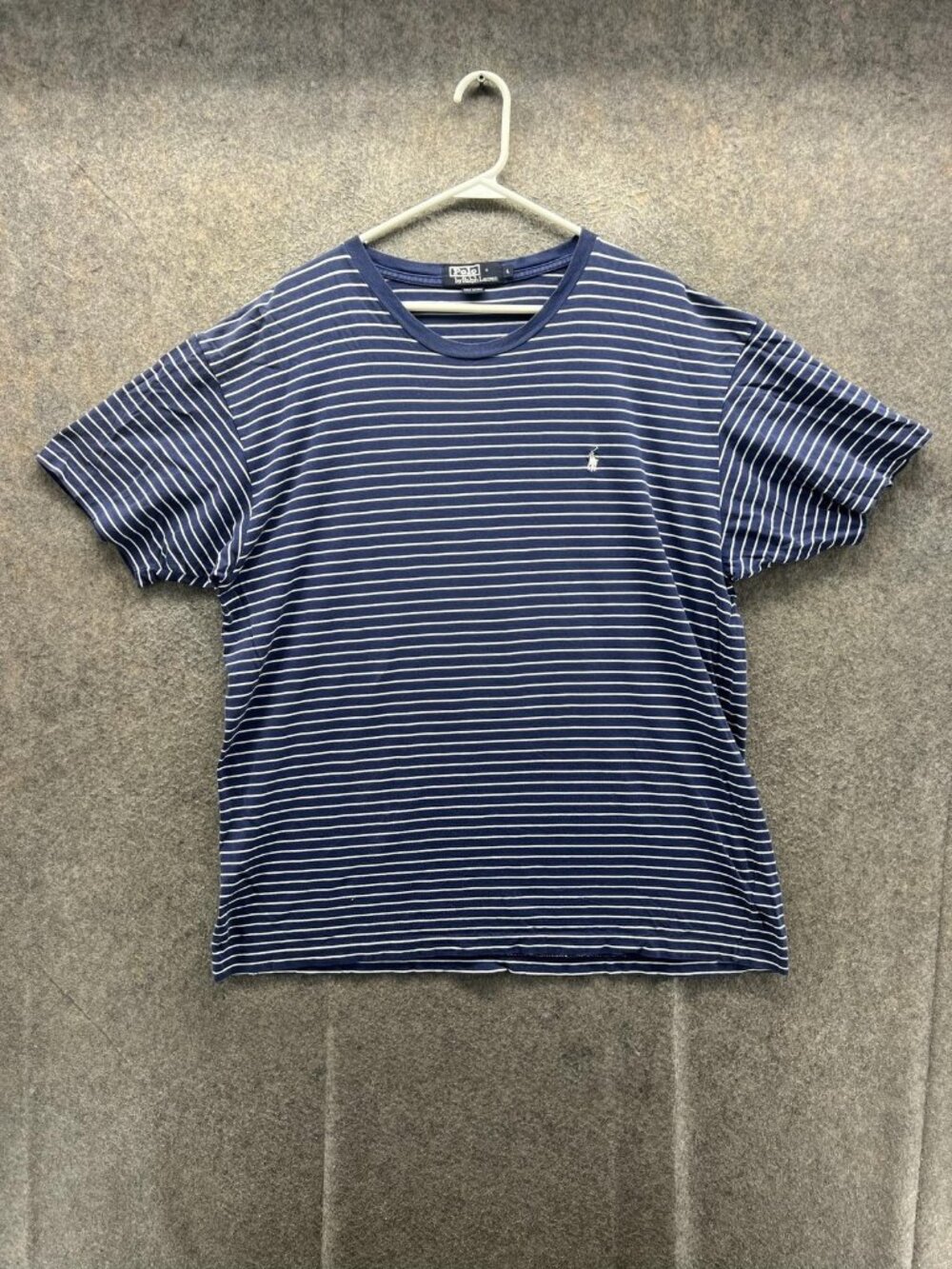 Polo Ralph Lauren Shirt Mens Large Blue Striped Tee Crewneck Cotton Logo Casual